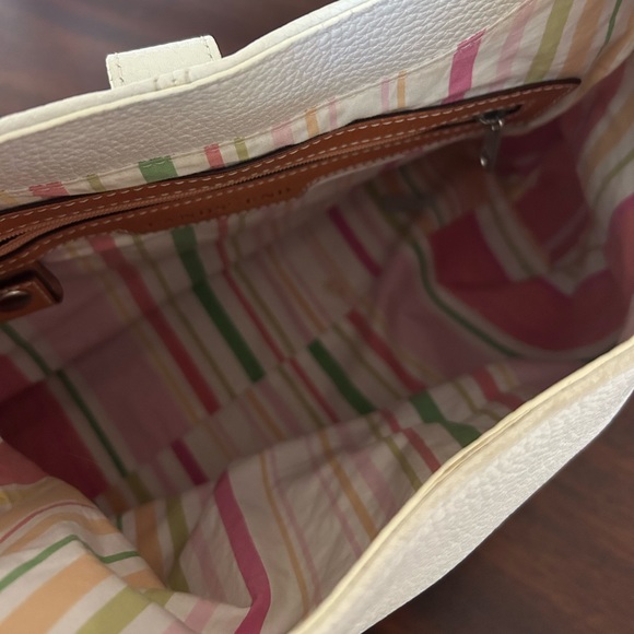 Large Leather Handbag White and Tan - Picture 6 of 6